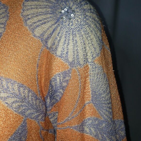 SIGRID OLSEN Orange and Purple Floral Mesh Layered Blouse Womens Size Large - Picture 8 of 10